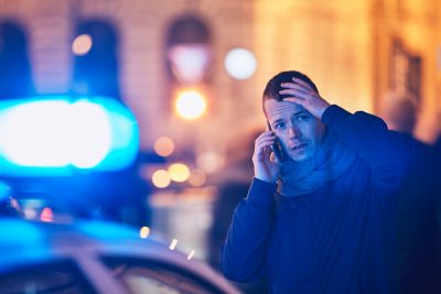 Young man calling after a crisis situation